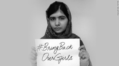 Malala Yousafzai, die neue Friedensnobelpreisträgerin, beteiligte sich an der #BringBackOurGirls-Kampagne. Im Juli 2014 besuchte sie in Nigeria Mädchen, die der Gefangenschaft entkommen konnten.